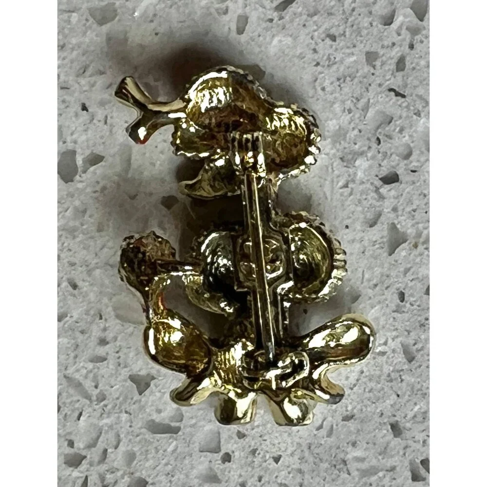 Gold-Tone Poodle Brooch Enamel Red Bow & Accents Textured Pin MCM Vintage - Picture 3 of 7